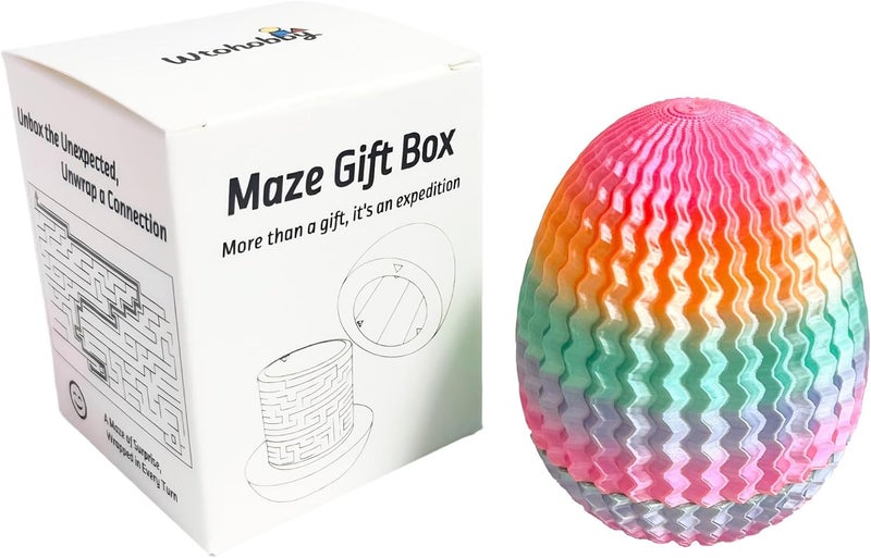 Wtohobby Mystery Egg Maze Puzzle Box - Reusable 3D Printed Brain Teaser with Hidden Compartment for Cash & Treasures, for Birthday, Christmas and Halloween for Kids & Adults (Rainbow Color) - Image 1